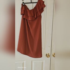 Gomorn copper colored one shoulder dress size lg.